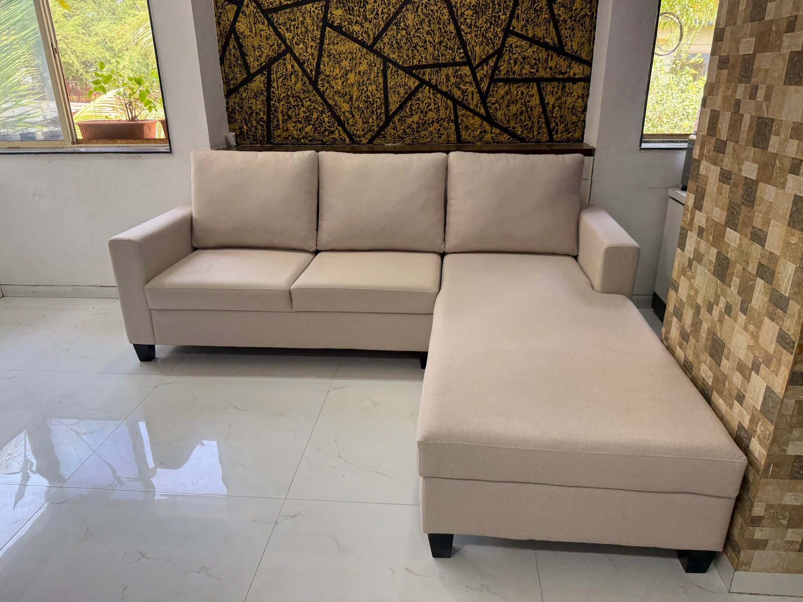 Cream L-shape sofa