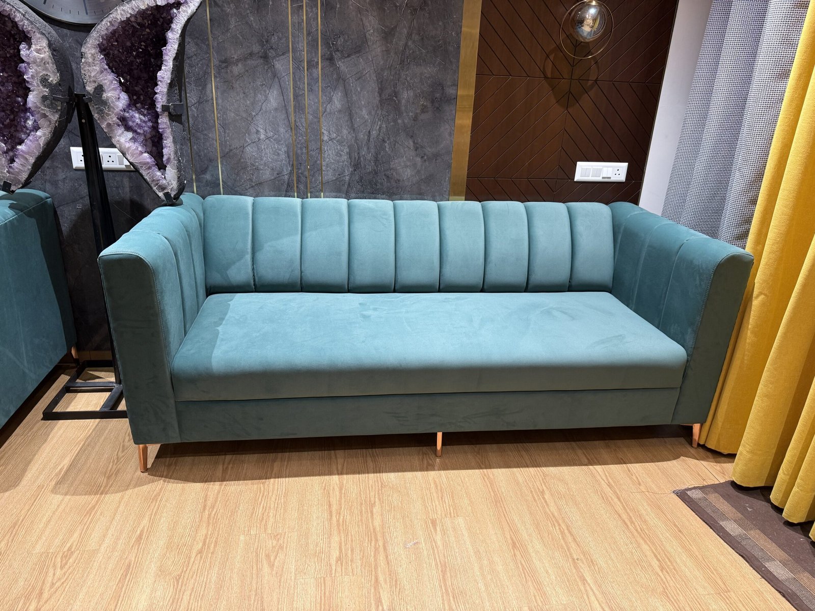 Blue channel-panel sofa