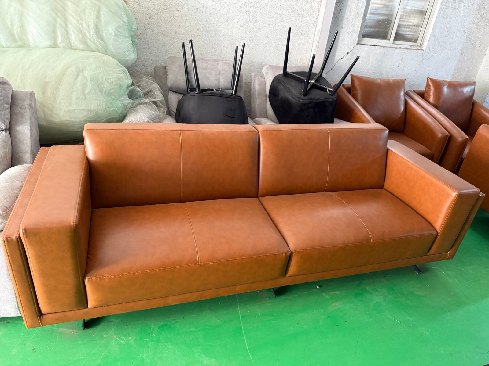 Brown leather sofa