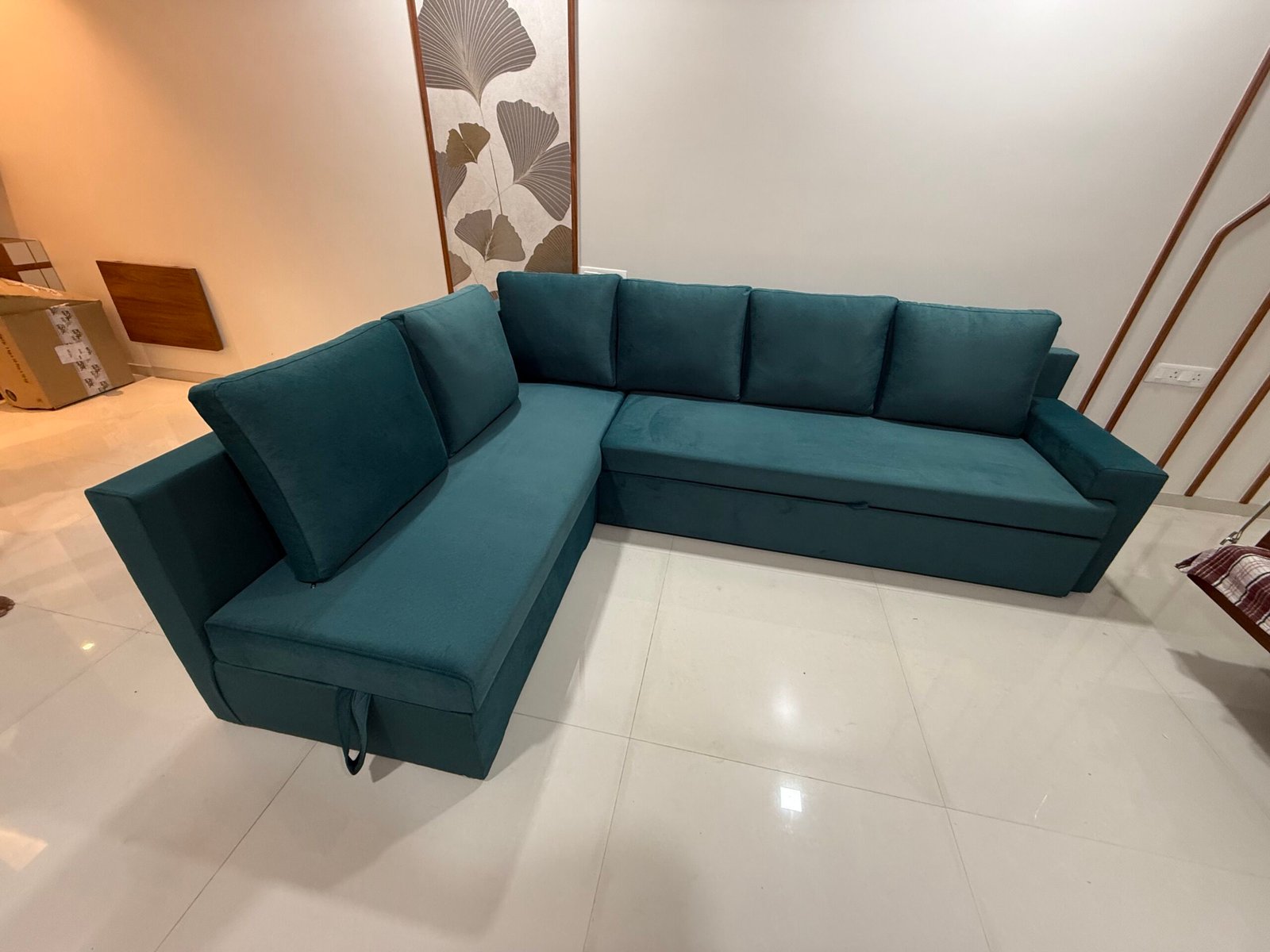 Dark teal modern L-shape sofa
